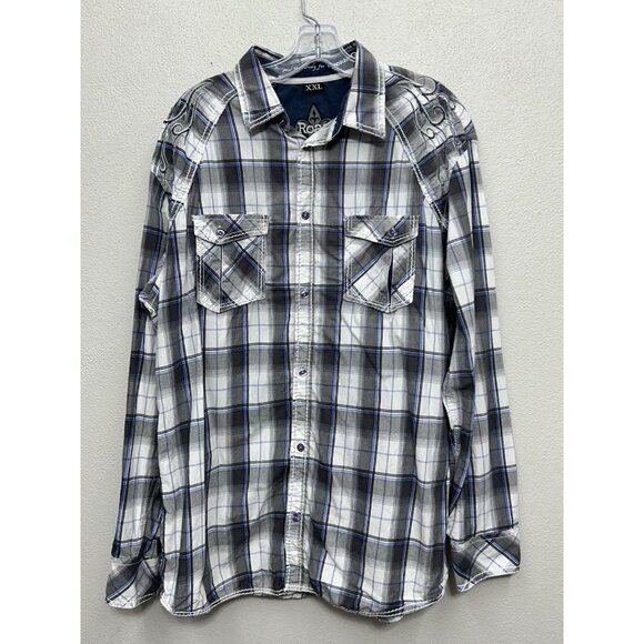 Buckle Roar Button Up Shirt Mens 2XL XXL Plaid Embroidered Long Sleeve Biker - Picture 2 of 9